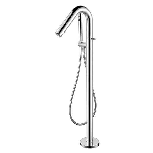 Handle Freestanding Floor Mount Tub Faucet Bathtub Filler with Waterfall Style And Hand Shower in Chrome 