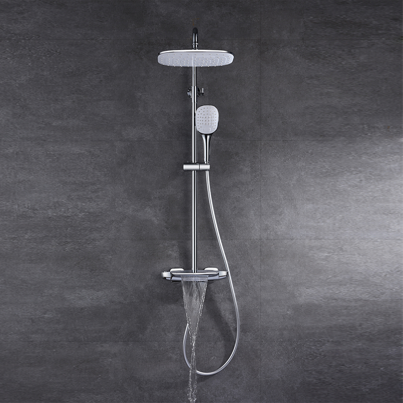 Thermostatic Rain Shower System Mixer Faucet Sets Triple Function Chrome with Adjustable Slide Bar Shower Head 